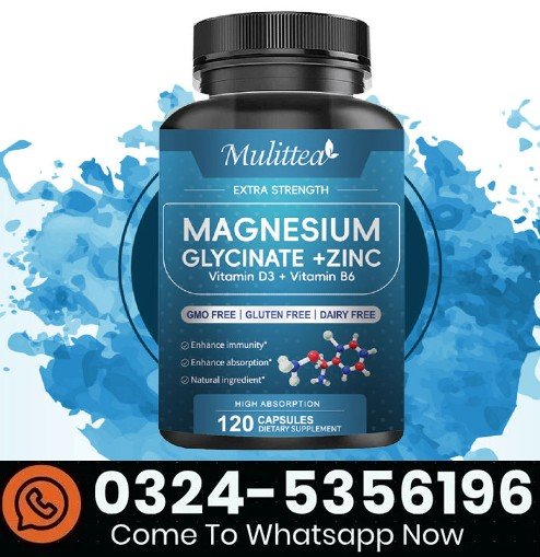 Mulittea Magnesium Glycinate + Zinc Vitamin D3 B6 - 60 Capsules In Pakistan